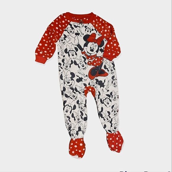 NWT Disney Toddler Girls Red & White Minnie Mouse Zip Up Blanket Sleeper Pajamas - Picture 2 of 6